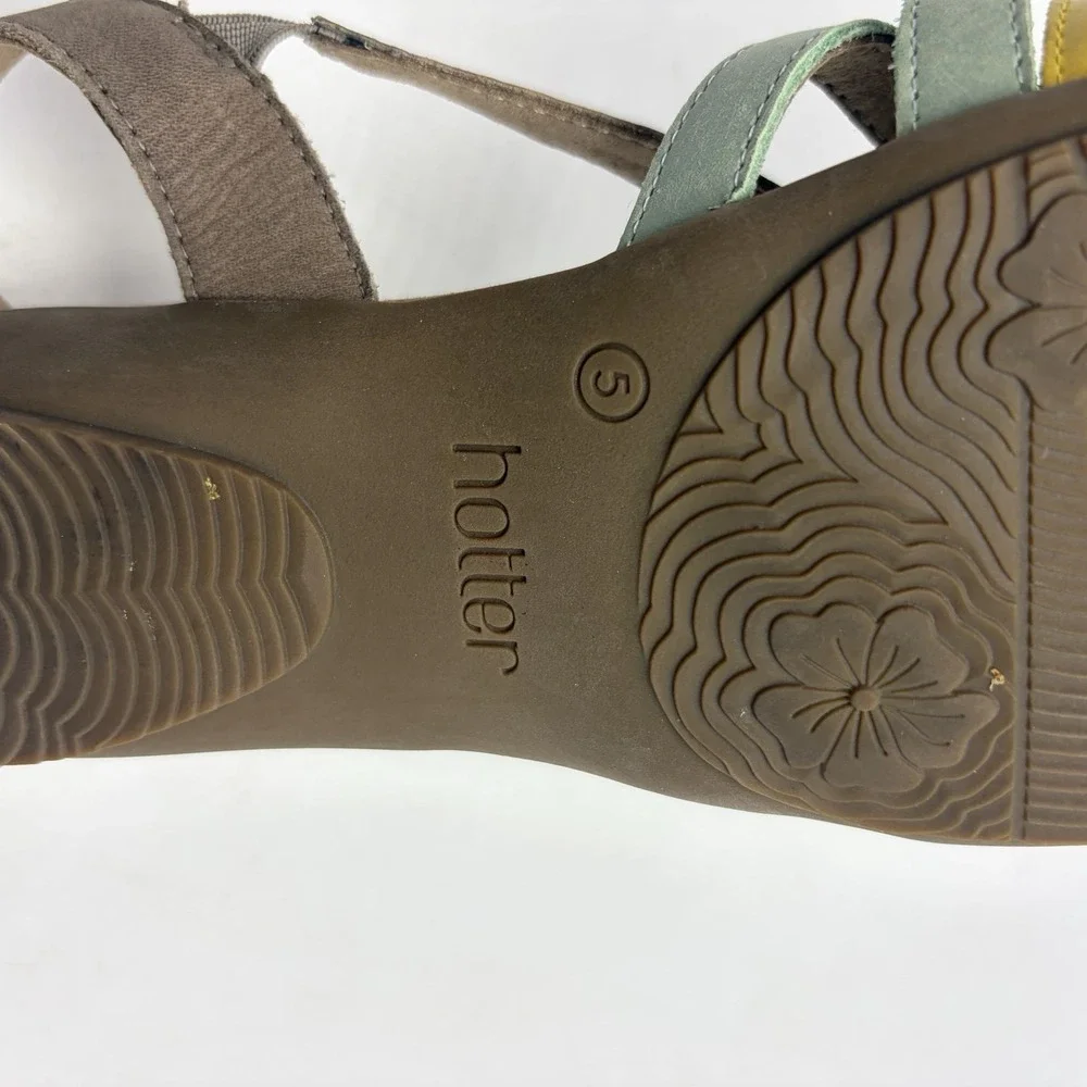Hotter Minorca Sandals Womens 7 Beige Leather Yellow Strappy Spring Casual Flat